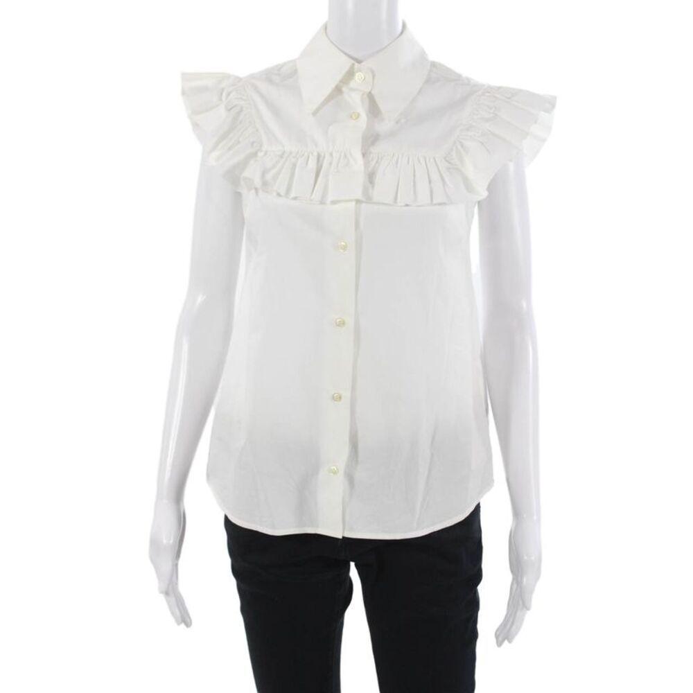 OFFICINE GENERALE Women White Cotton Short Sleeve Button Blouse Size XS